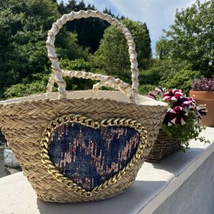 Basket with heart |denim and copper insert